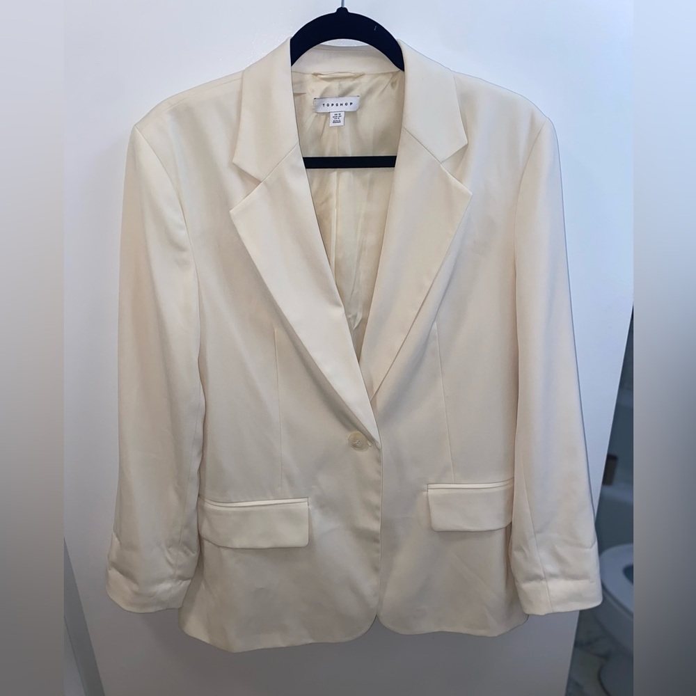 2-item deal! Cream Top Shop tailored blazer and skirt set with pockets